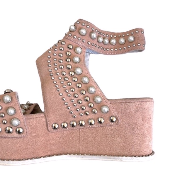 Jeffrey Campbell Studded Suede Leather Palmira Platforms Pink Rose Peach Size 8 - Picture 4 of 9